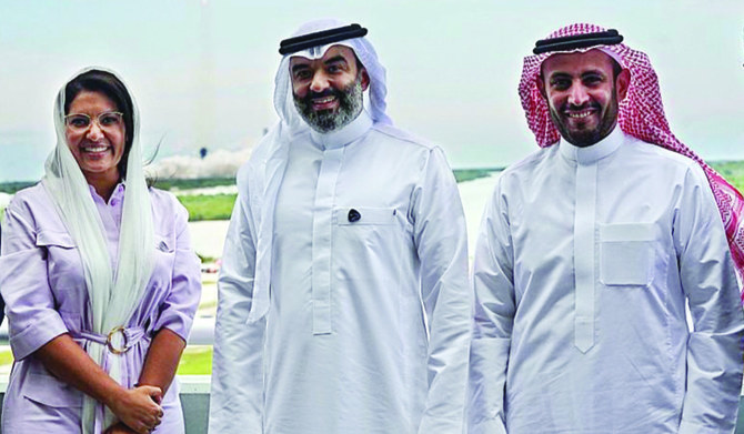 Princess Reema bint Bandar at the Ax-2 launch with Abdullah Al-Swaha, Mohammed Al-Tamimi, and dignitaries in Florida. 